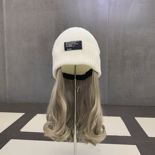 Purple Curly Hair Knitted Wig Cap Bright Silk Knitted Hat Invisible Detachable Wig Cold Cap